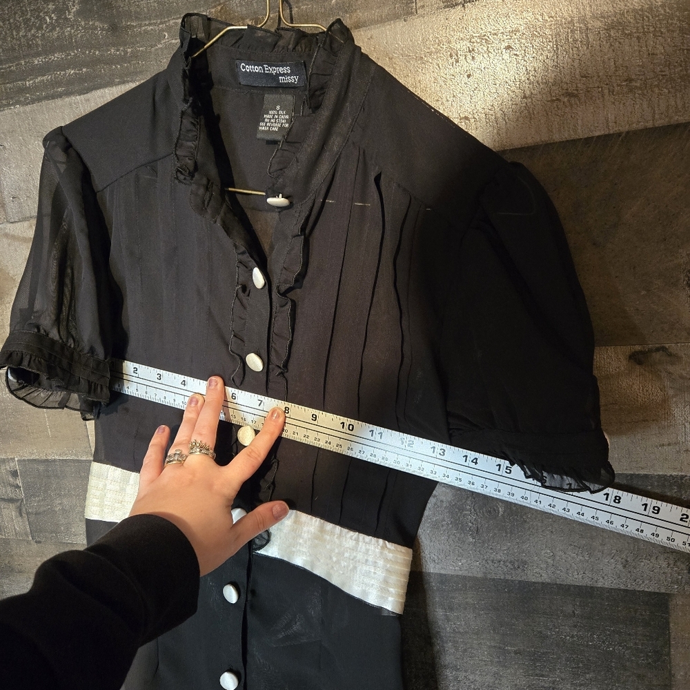 Cotton Express Black Ruffled Silk Blouse - Picture 7 of 7